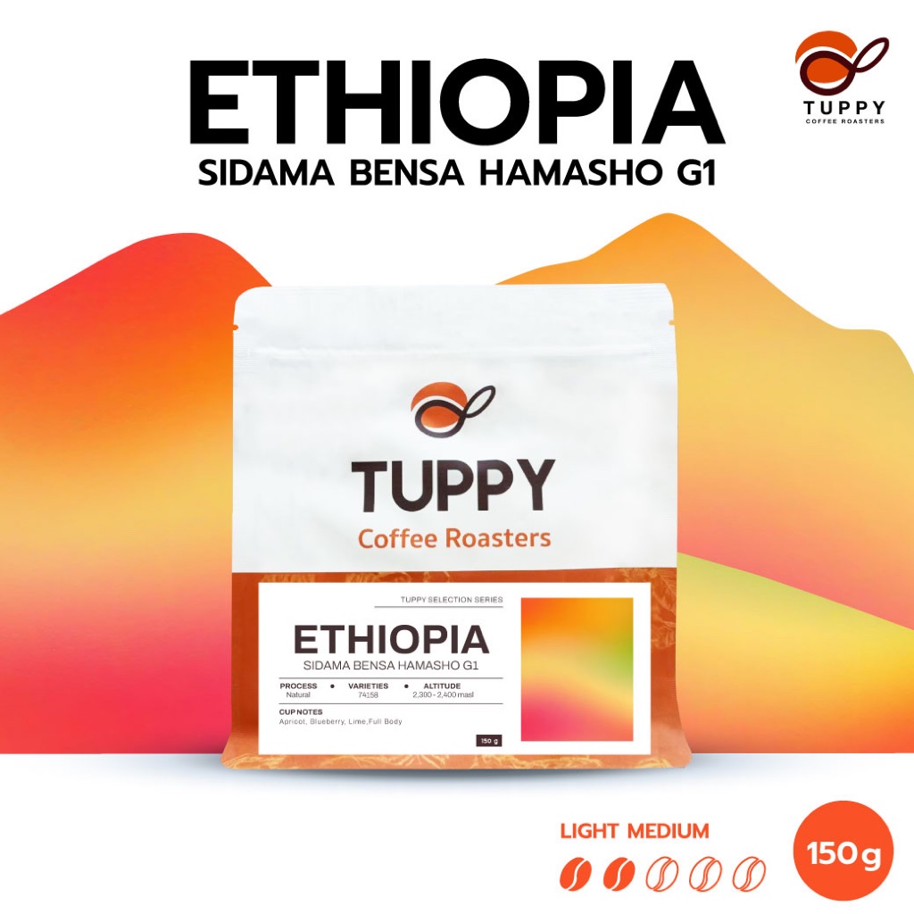 TUPPY COFFEE : เมล็ดกาแฟคั่ว Ethiopia Sidama Bensa Hamasho G1 (Single Origin) 150 g