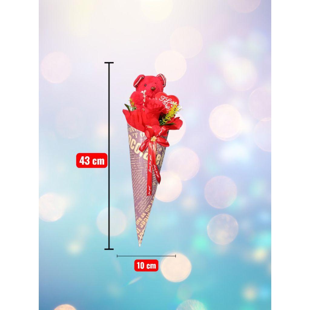 ดอกไม้ตุ๊กตาหมีสีแดง พร้อมหัวใจ I Love You สำหรับของขวัญวันพิเศษ