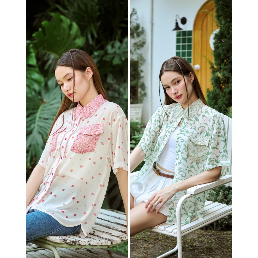 (ลดราคา40%จากราคา1590)-Chita studio-Beauty in bloom collection เสื้อเชิ้ตแขนสั้น