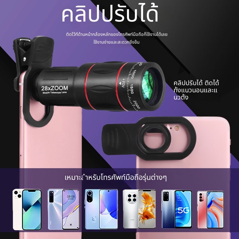 MIPH เลนส์กล้องโทรศัพท์ เลนส์ซูม กล้องขยาย 36X/64X Telephoto 4in1 Telecope ซูมมาโคร Fisheye กว้าง Angel