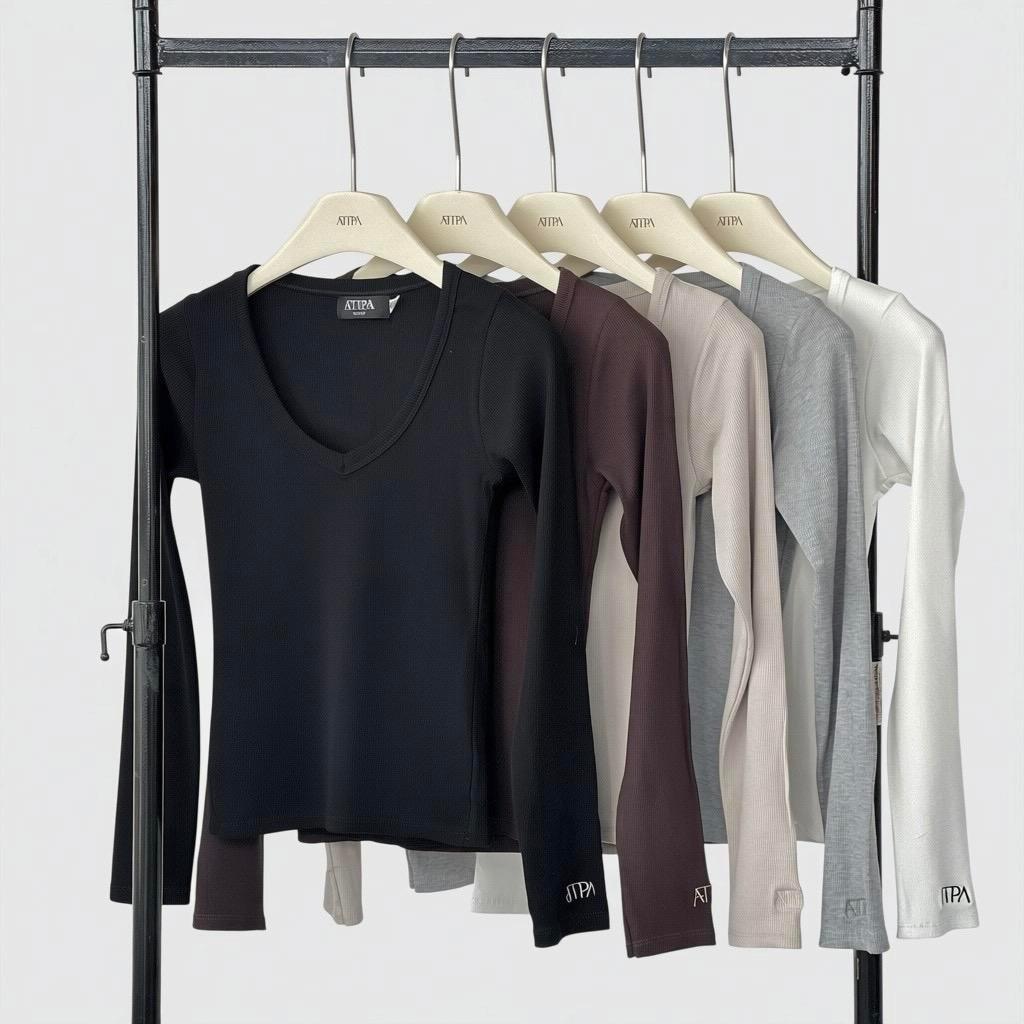 Atipashop - Lumi V Longsleeve เสื้อแขนยาวคอวี ผ้าร่องrib นุ่มเด้งใส่สบาย