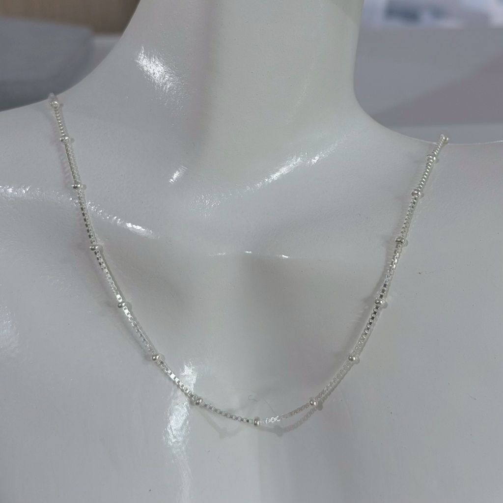 สร้อยคอเงินแท้ ลายกล่องคั่นบอล หนา 1 มิล | NS1S0013