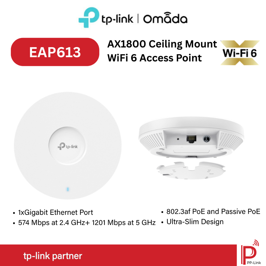 TP-Link Omada รุ่น EAP613 AX1800 Ceiling Mount WiFi 6 Access Point