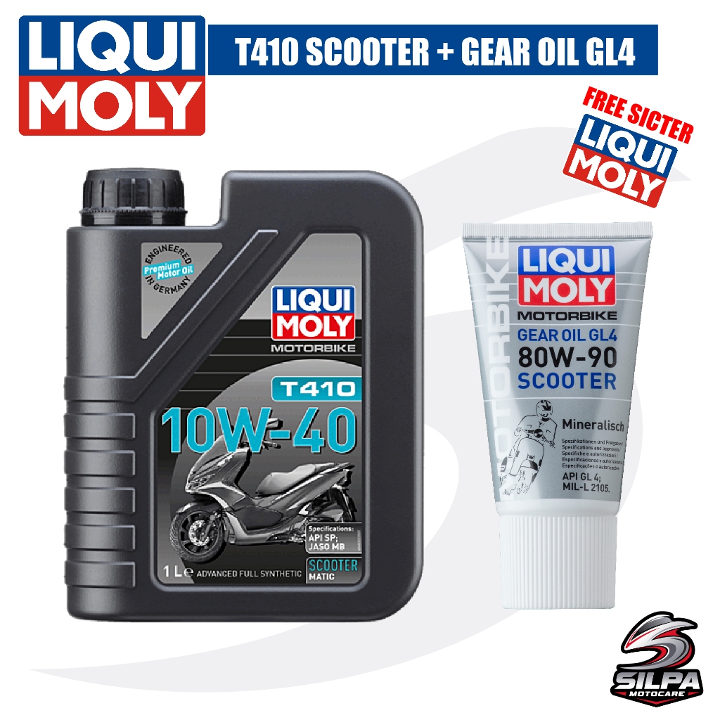 ชุดถ่ายน้ำมันเครื่อง Liqui Moly T410 Scooter 10W-40 1L+Liqui Moly Gear Oil 80W-90 0.15L สำหรับรถจักร