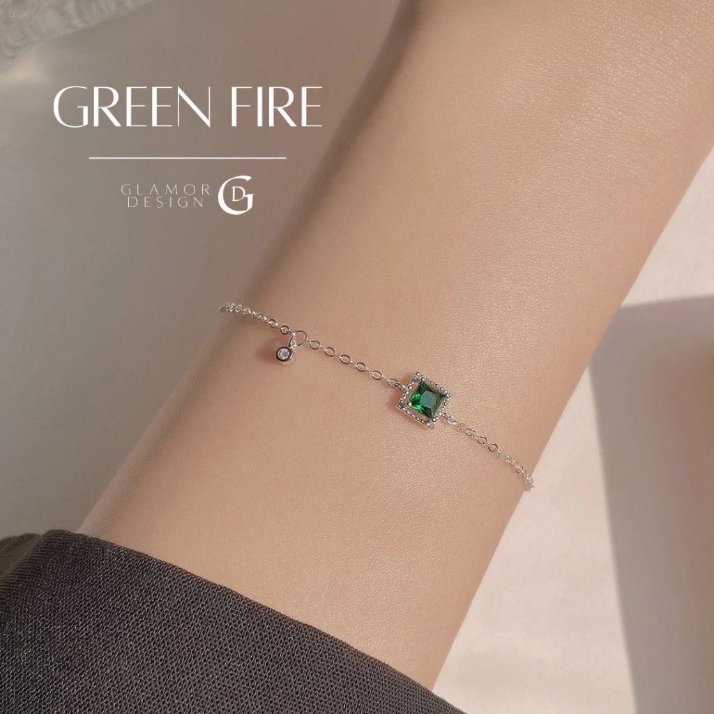 GLAMOR สร้อยข้อมือเงินแท้ Green Fire สร้อยข้อมือแฟชั่น กำไลเพชรสีเขียว กำไลเพชร สร้อยข้อมือพลอย