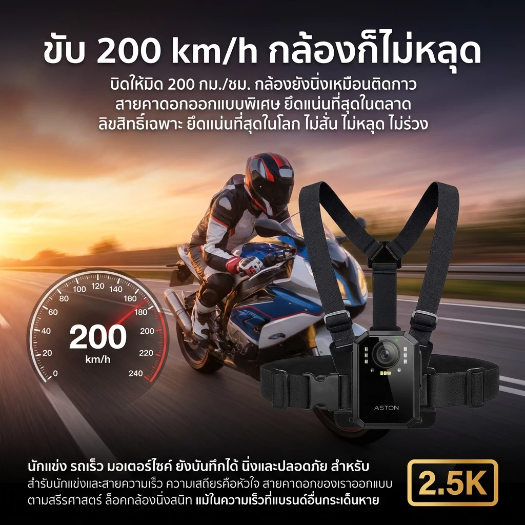 ASTON MOTO X กล้องติดอก กล้องติดหน้าอก Body Camera  กันน้ำIPX68 ใช้ต่อเนื่อง 9-10 ชม รับประกันสินค้า 1 ปี thumbnail 10