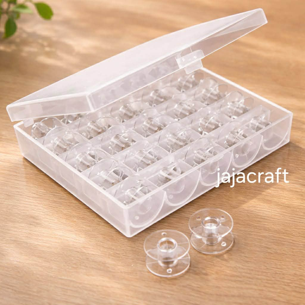 กล่องพร้อมกระสวยพลาสติก 25 ชิ้น สำหรับจักร Elvira, Singer, brother, Janome, Elna, bernette