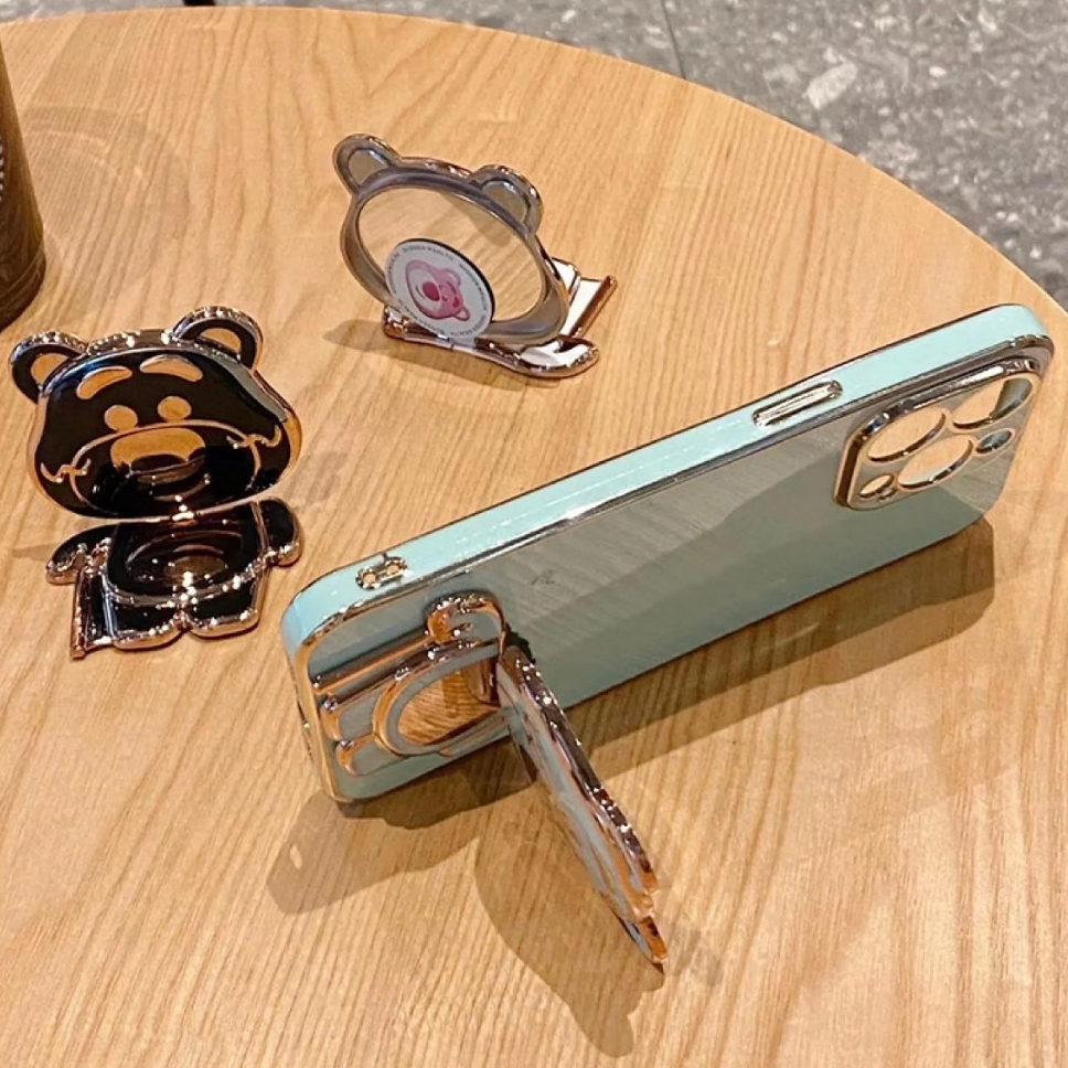 เคส ตั้งได้ สำหรับ Samsung S26 S26Plus S26Ultra S24Ultra A02S A03S S25FE S24FE  หมีล็อตโซ่ กระจก สิน