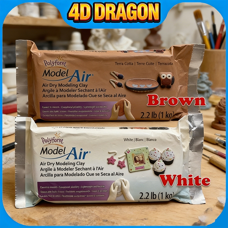 ดินปั้น Polyform Model Air 1,000 กรัม ดินเยื่อกระดาษ สีขาว/สีน้ำตาล เหมาะกับงาน DIY โมเดล ตกแต่ง ใช้งานง่าย แห้งเอง