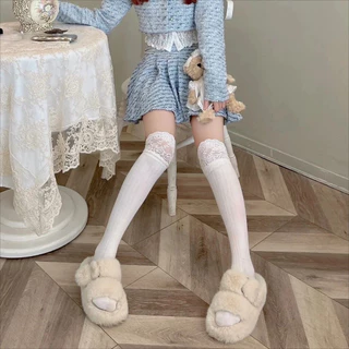 Novvia 📢ส่งไวจากไทย🚀ถุงเท้ายาวเหนือเข่า jk ถุงเท้ายาวลูกไม้🧦 นุ่ม สบาย ลูกไม้ สีทึบ เนื้อผ้านุ่ม ถุงเท้าผู้หญิงสไตล์วิทย