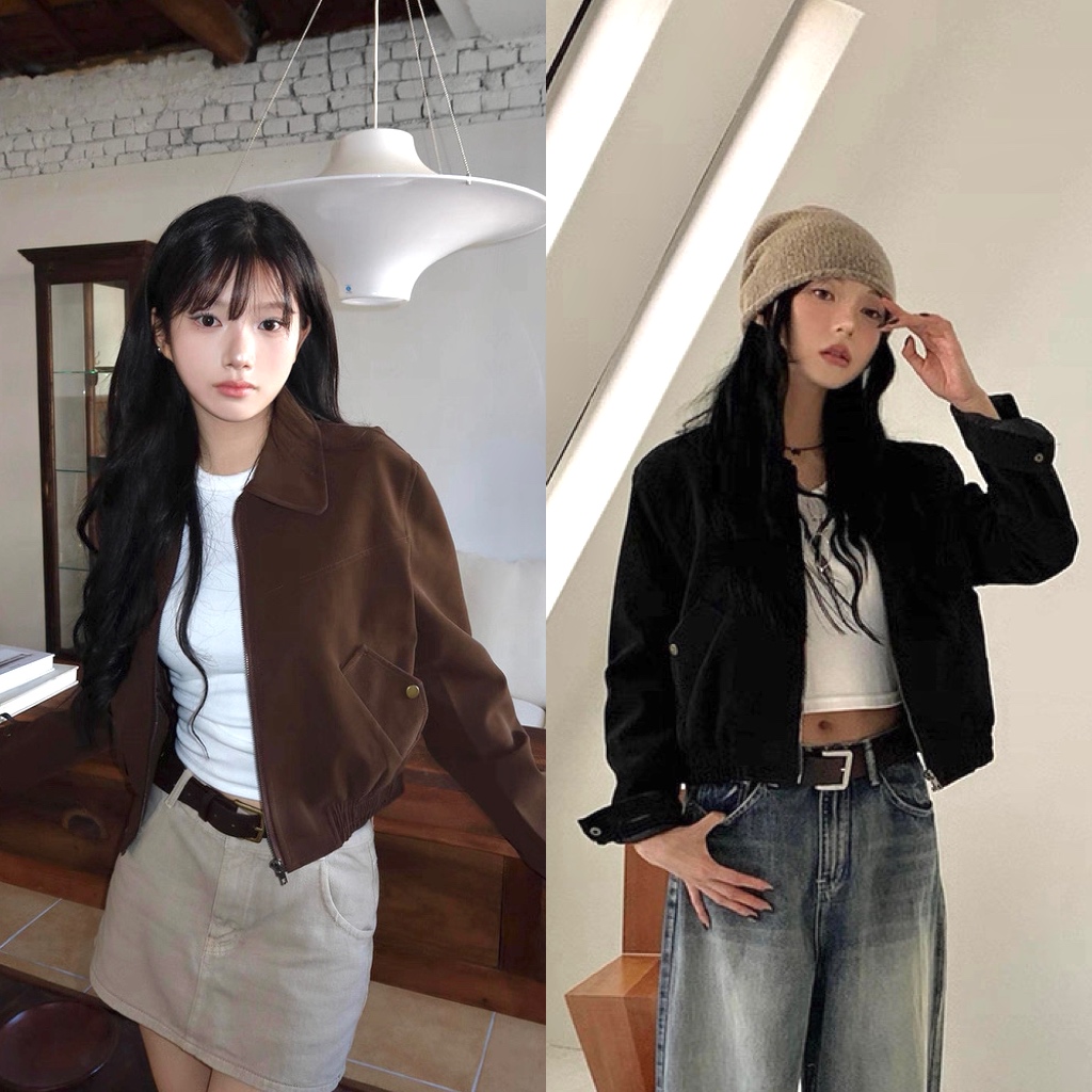 gurls.girl | soft suede leather jacket แจ็คเก็ตหนังนิ่มมีซับใน