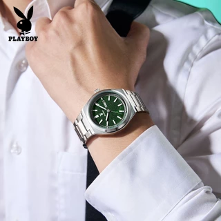 PLAYBOY ผู้ชาย นาฬิกา watch 100% ของแท้ แฟชั่น เทรนด์ สีเขียว หน้าปัดที่มีพื้นผิว 3110
