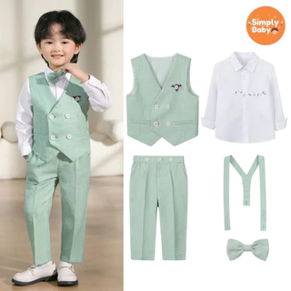 ชุดสูทเด็กผู้ชาย 4 ชิ้น เสื้อสูท+กางเกง+หูกระต่าย+ดอกไม้(คละสี) ทักซิโด้เด็ก ชุดปาร์ตี้เด็ก สูทออกงานเด็ก อายุ 2-11 ปี