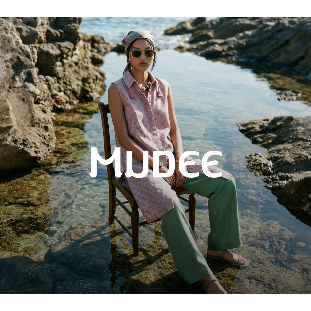 MUDEE เสื้อแขนกุดคอปกแต่งพู่ ผ้า Silk Satin พิมพ์ลาย