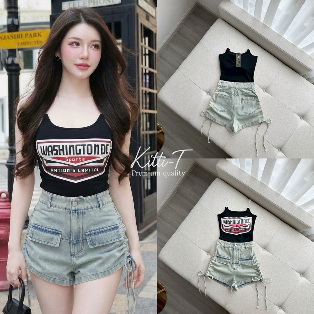 KT 1319 ชุดเซทเก๋ๆ ชุดใส่สงกรานต์ Set (2) ชิ้น เสื้อ(Bodysuit)+กางเกง Kitti