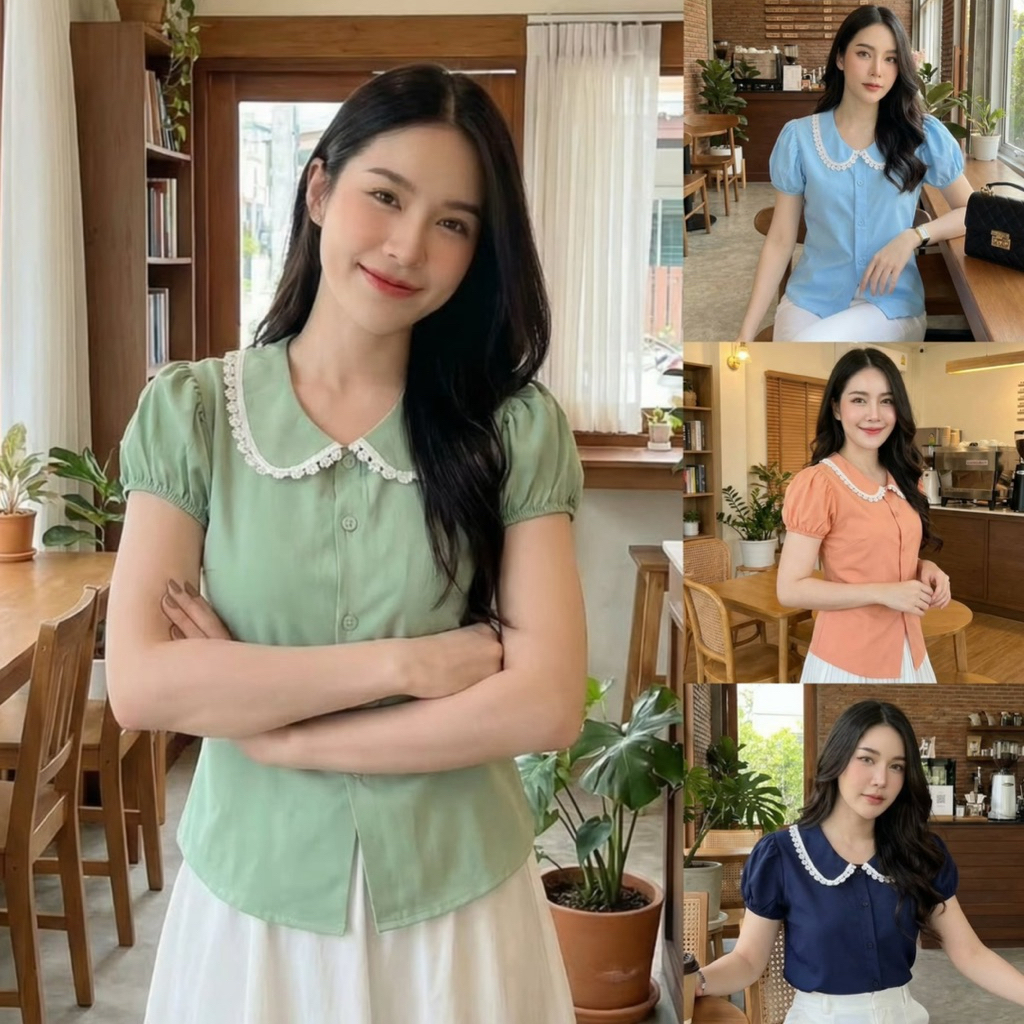 เสื้อคอบัวแต่งระบาย รุ่น Peony’ Sweetie