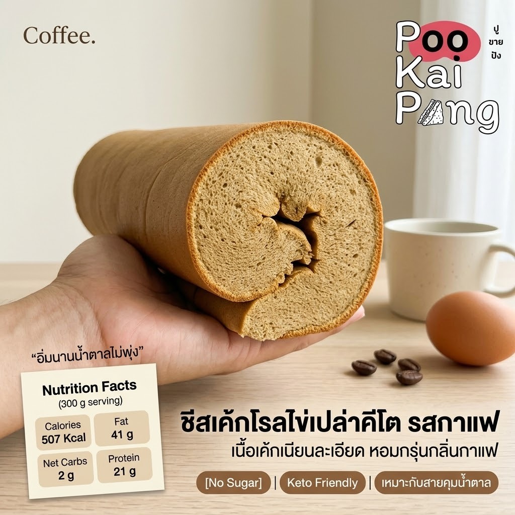 Keto ชีสเค้กโรลไข่เปล่าคีโต รสกาแฟ ไม่มีไส้ แคลลอรี่ต่ำคาร์บ 2 กรัม ราคาเบา อร่อยเหมือนชีสเค้กปกติ