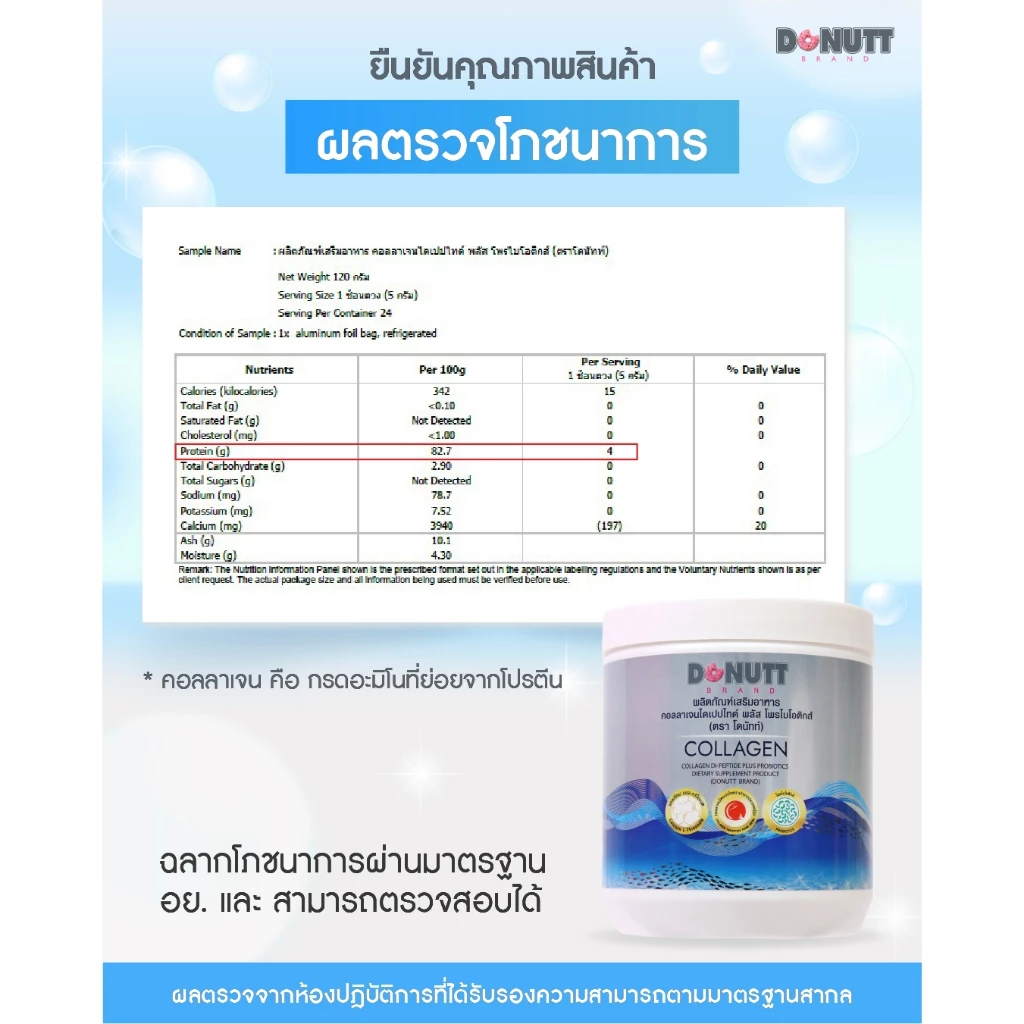 Donutt Brand บำรุงผิว ผิวชุ่มชื้น [1แถม1] Donutt Collagen คอลลาเจนไดเปปไทด์ พลัส โพรไบโอติกส์ (120g/1ถุง) thumbnail 5