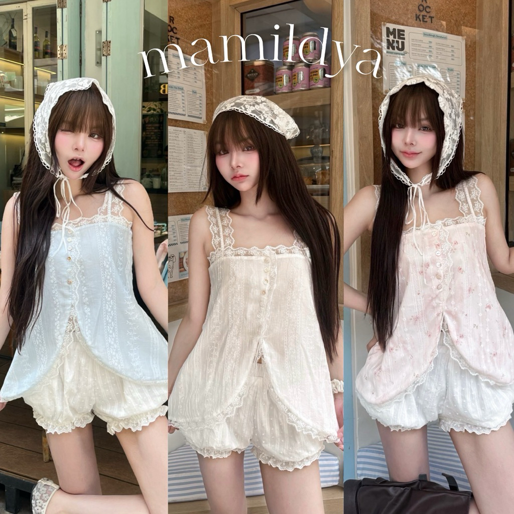 🌟Mamildya.shop🌟  เสื้อสายเดี่ยว แต่งลูกไม้/ K2-6/NUSA-สายใหญ่⚫