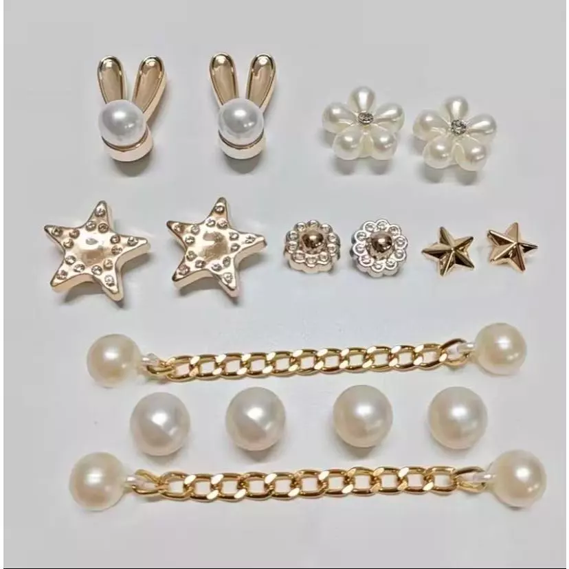 เคาน์เตอร์เดียวกันหลุมรองเท้าโลหะรองเท้าดอกไม้อุปกรณ์ตกแต่ง diy อุปกรณ์เสริมโบว์ถอดเพิร์ลรองเท้าหัวเข็มขัด