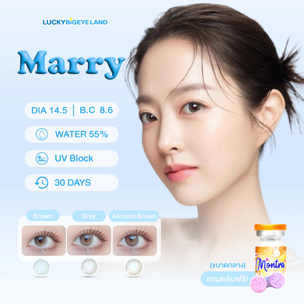 คอนแทคเลนส์ Marry Brown / Gray / Almond Brown (Montra) ขนาดกลาง 💙 เลนส์ทูโทน ตานัว ลดตาลอย