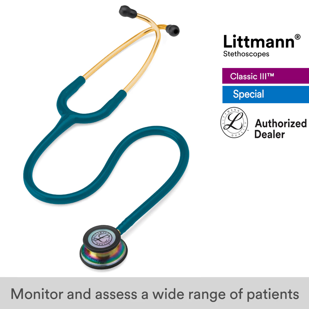 Littmann Classic III 27 inch, #5807 (Caribbean Blue Tube, Rainbow-Finish Chestpiece Stainless Stem & Eartubes)