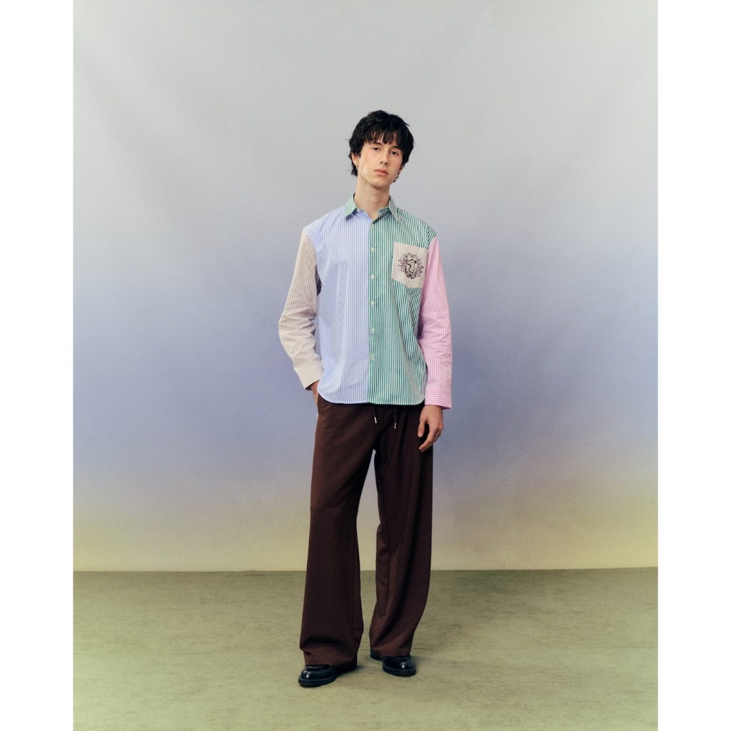 S26MD SMILEYHOUND SUMMER CLUB LOGO MIXED-STRIPE PANEL SHIRT