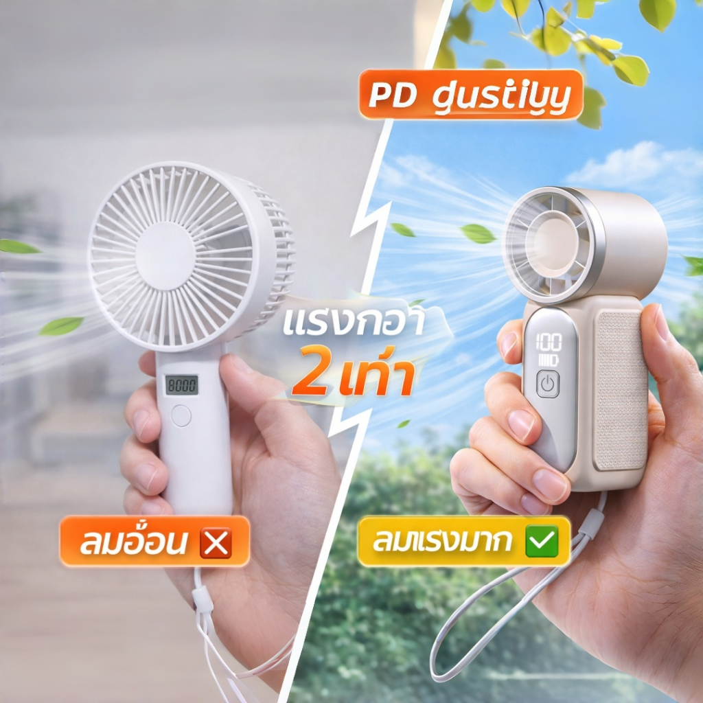 พัดลมพกพา มินิ ลมแรง ปรับได้ 100 ระดับ แบบไร้ใบพัด ชาร์จ type-c รูปที่ 3