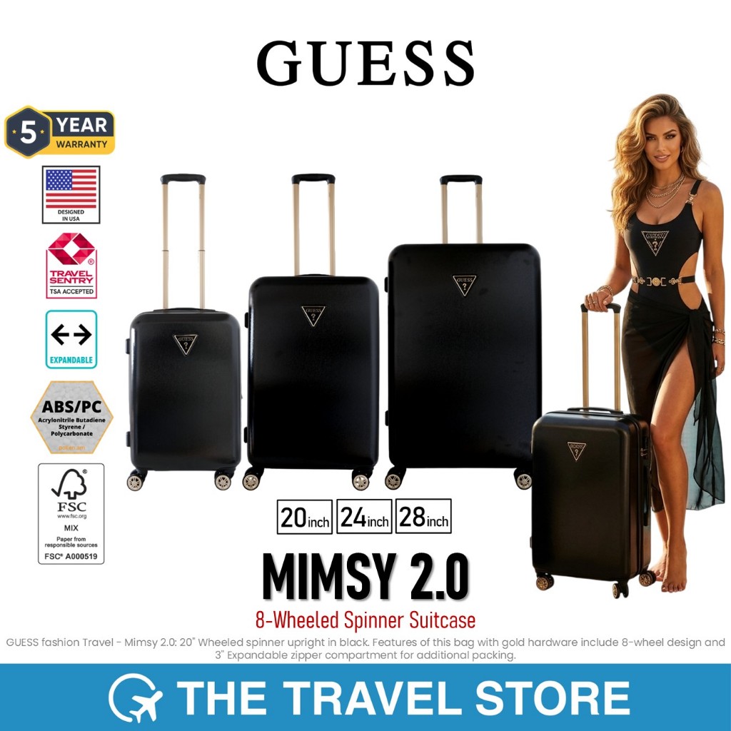 Guess MIMSY 2.0 | 8-Wheeled Spinner Suitcase กระเป๋าเดินทางล้อลาก เนื้อผ้าซับในสีดำ