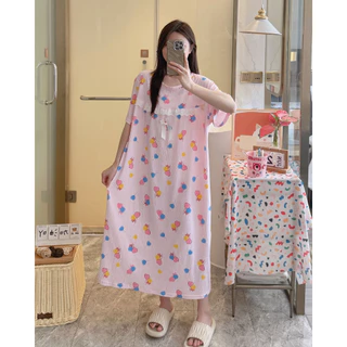800 Mmeimei ชุดนอนกระโปรงสาวอวบ ผ้ายืด ทิ้งตัว **ไม่มีฟองน้ำ** ลายน่ารักๆ (สินค้าพร้อมส่ง)