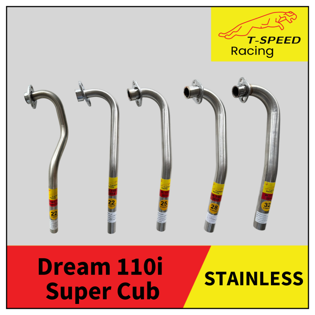 [ฟรีประเก็นปากท่อ] คอท่อ Honda Dream 110i 2011-2018/ Super Cub 2013 - 2022 สแตนเลส 304/ เหล็กชุบ Size 22/ 25/ 28/ 32 mm.