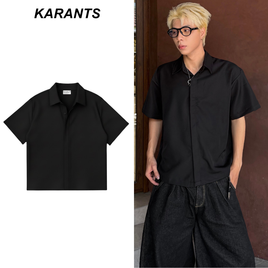 (ของเข้าเยอะ) Karants เสื้อเชิ้ตสีพื้น ทรง Cropped Boxy-KR367 กระดุมซ่อน ผ้าคอตตอนเย็น กันยับ พรีเมี