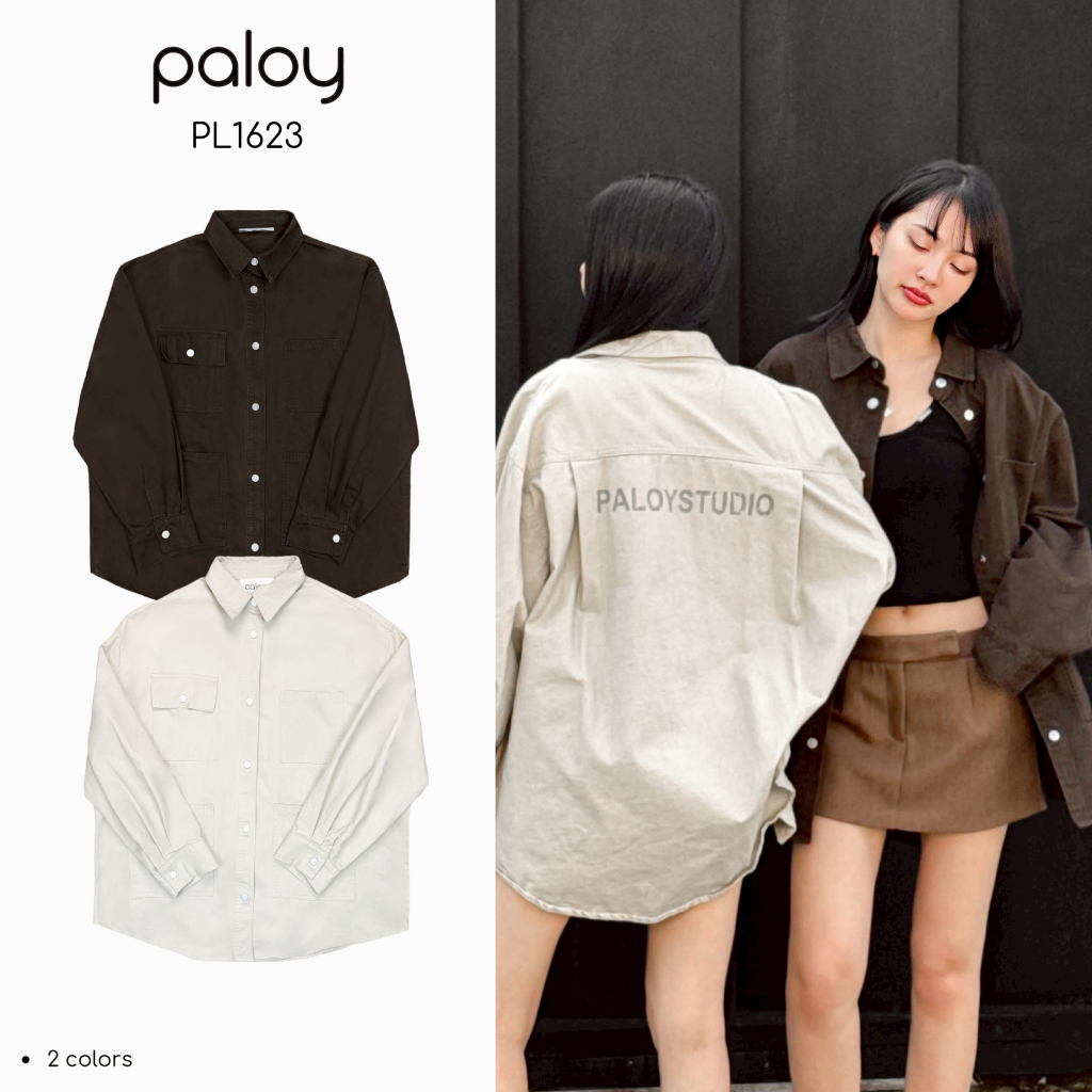 Paloy - PL1623 เสื้อแจ็คเก็ตคอปก ทรงยาว หลังปัก PALOYSTUDIO