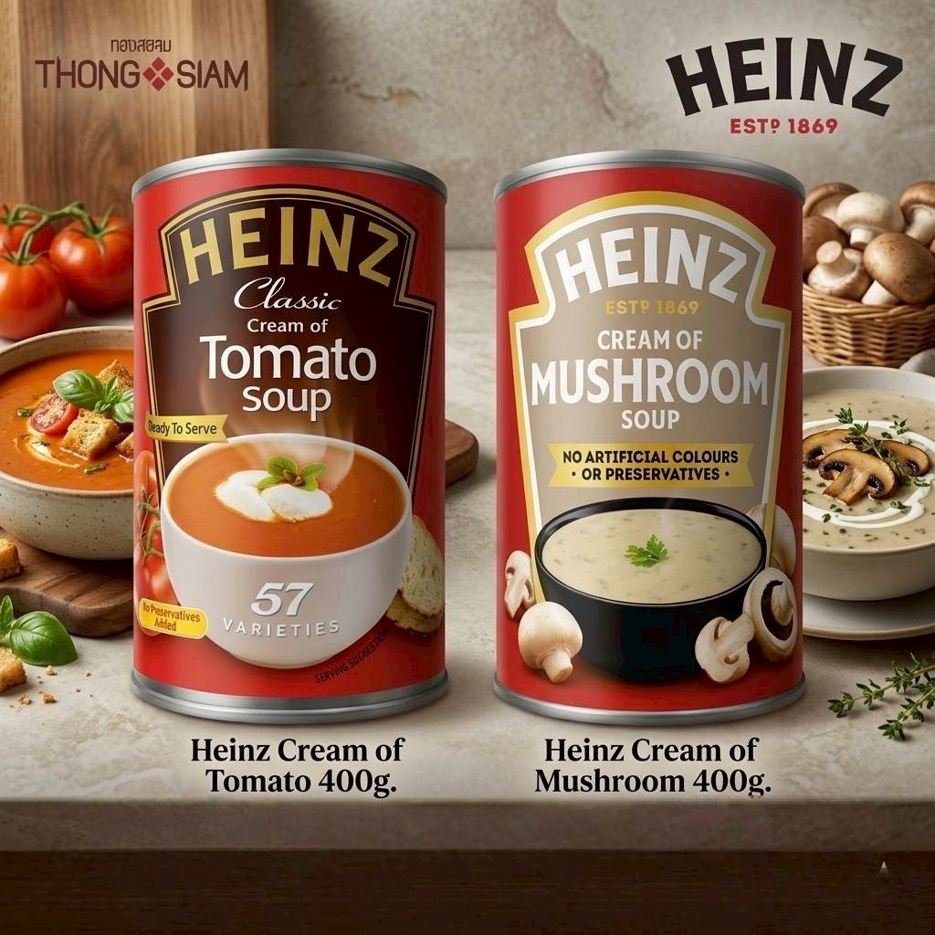 Heinz Cream Of Tomato Soup & Mushroom Soup  ไฮนซ์ซุปครีมมะเขือเทศและซุปครีมเห็ด ขนาด 400g.(กรัม)