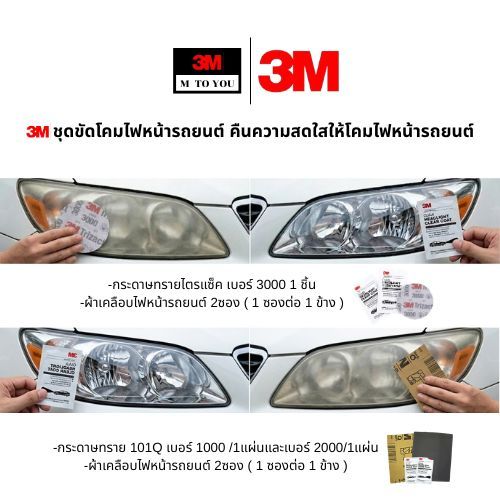 3M 39173 และ 32516  Quick Headlight Clear Coat ชุดขัดโคมไฟหน้ารถยนต์ ให้ดูเหมือนใหม่