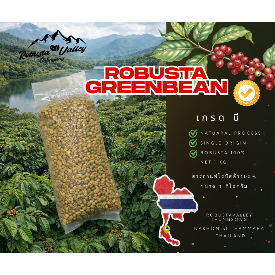 สารกาแฟโรบัสต้า  100% 1KG. เกรดบี สารปี 2025-26 คัดมือ 1 รอบ