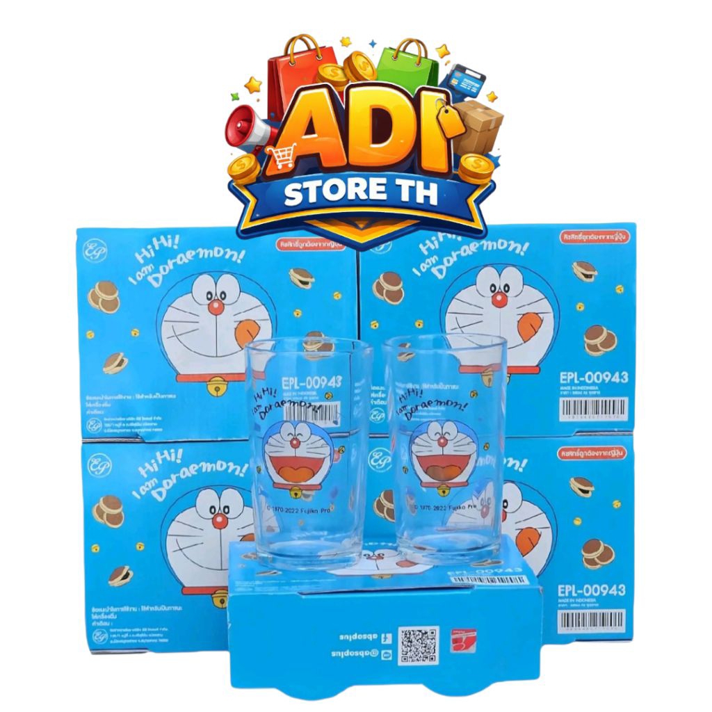 Hi Hi I am Doremon, แก้วน้ำลายโดเรม่อน สุดน่ารัก ขนาด 250ml แพ็ค 2 ใบ (วัสดุแก้ว), EPL-00943