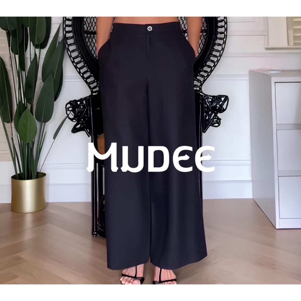 MUDEE กางเกงขายาวซิปหน้า ผ้าลินิน 100%   Wide-Leg Long Pants