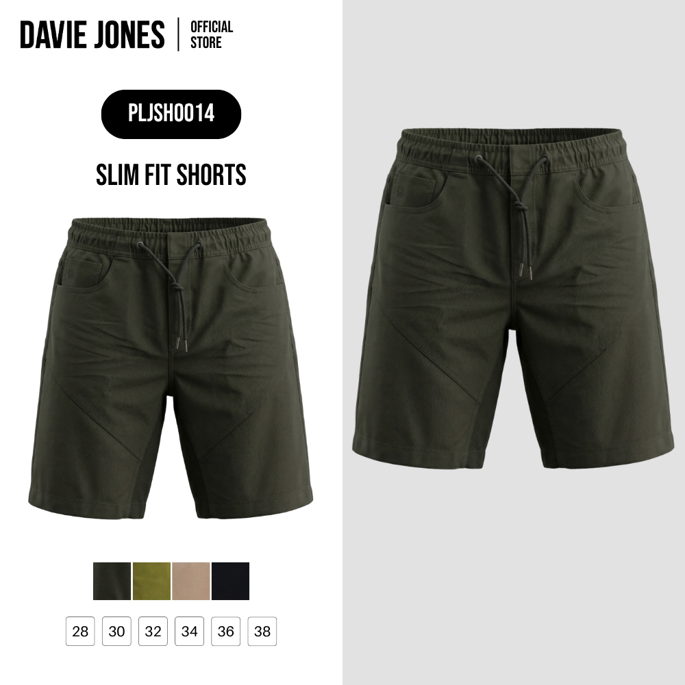 DAVIE JONES [BE FEARLESS] กางเกงขาสั้นผู้ชาย Slim Fit Shorts สีเขียวมะกอก เขียว กากี ดำ SH0014