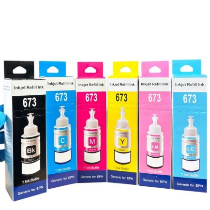 หมึกเติม Epson673 เทียบเท่า BK/C/M/Y/CL/ML ใช้กับรุ่นL800 L1800 L850 L805 L810 t673เกรดพรีเมี่ยม 673