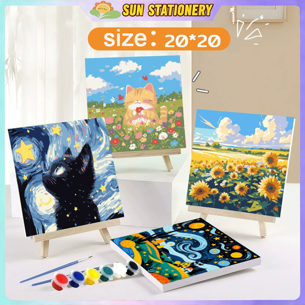 สีน้ํามัน ระบายสีตามตัวเลข 20x20ซม. (พร้อมกรอบ) พร้อมสีและพู่กัน ภาพวาดอะคริลิคภาพสีน้ํามันดิจิตอลทําเงของขวัญผนังจิตรก