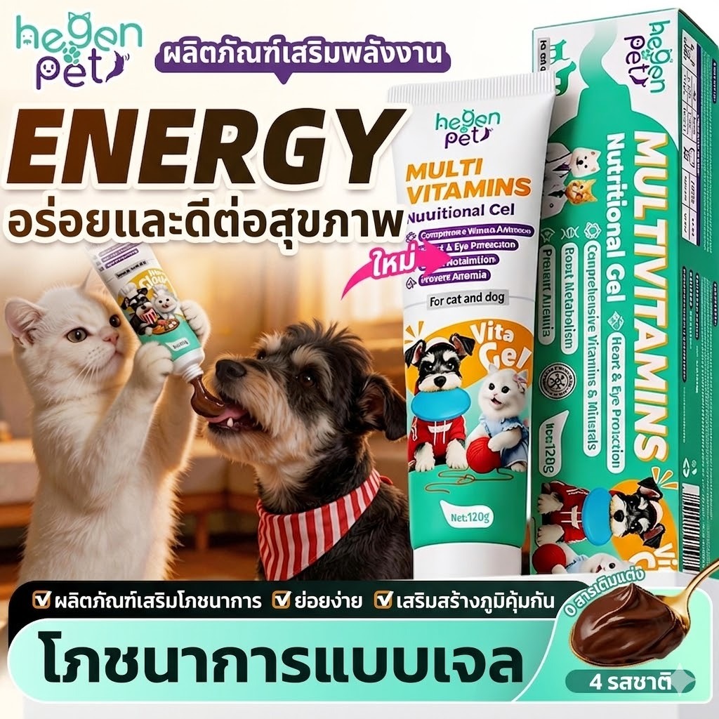 【ซื้อ 3 แถม 1】Hegen Pet เจลบำรุง วิตามินรวม บำรุงข้อต่อ ระบบขับถ่าย ขนและผิวหนัง สำหรับแมวและสุนัข 120g