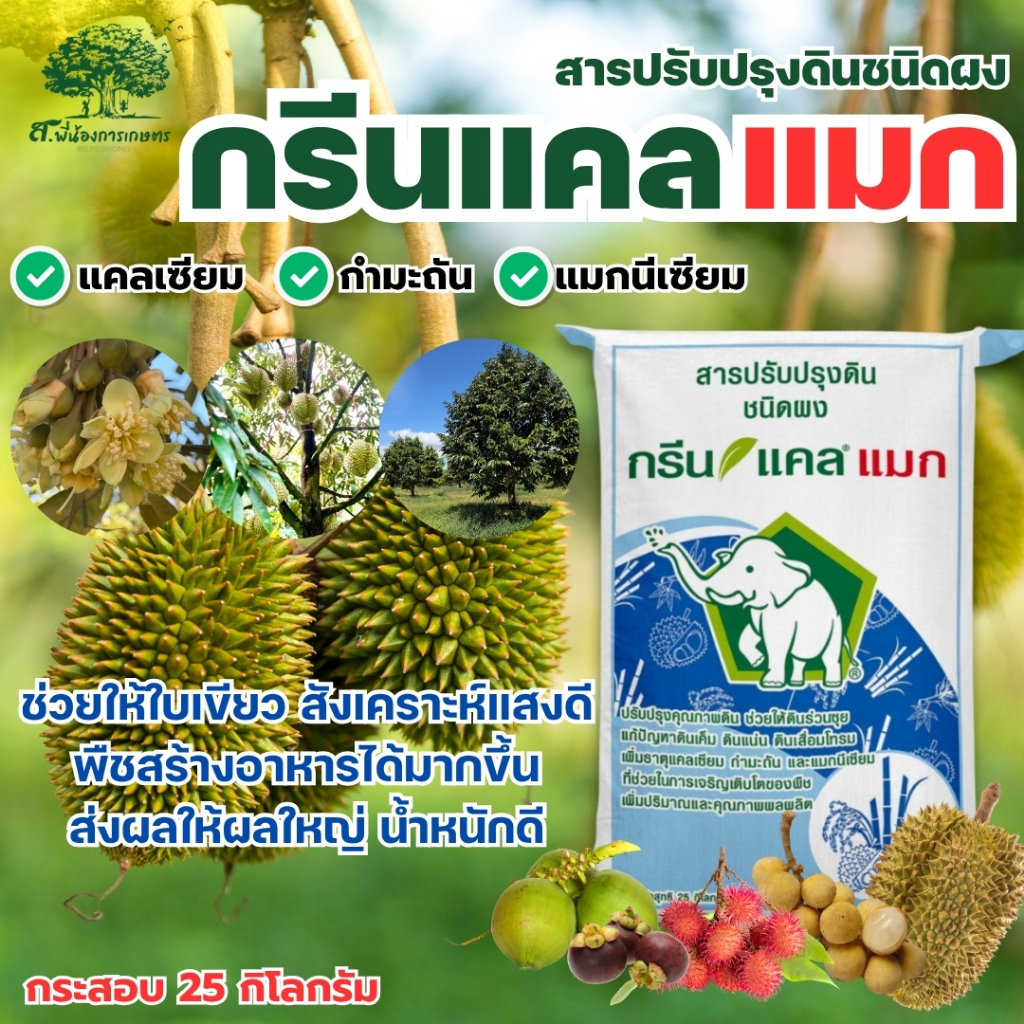 กรีนแคลแมก ยิปซั่ม(ชนิดผง) กระสอบ 25กก. สารปรับปรุงดิน มีแคลเซียม แมกนีเซียม กำมะถัน แก้ปัญหาดินเค็ม ดินอัดตัวแน่น