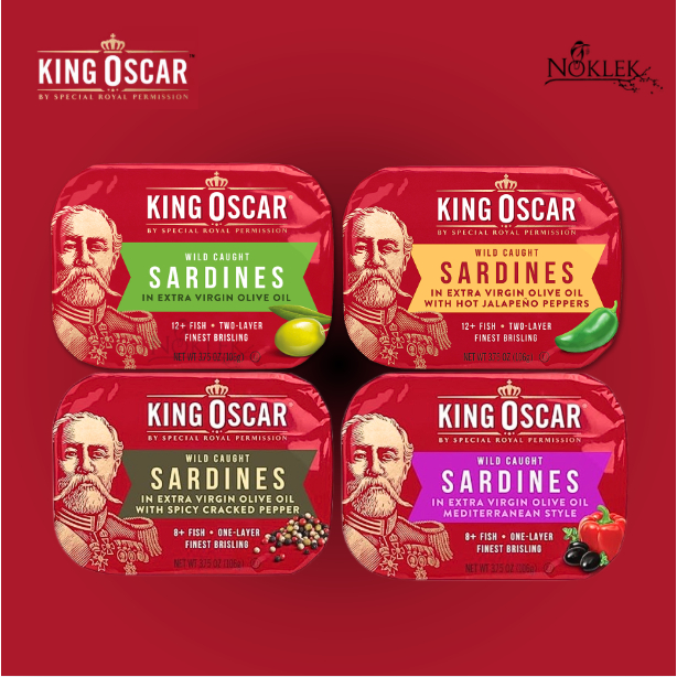KING OSCAR ปลาซาร์ดีนน้ำมันมะกอก 4 สูตร ขนาด 106 กรัม จากนอร์เวย์