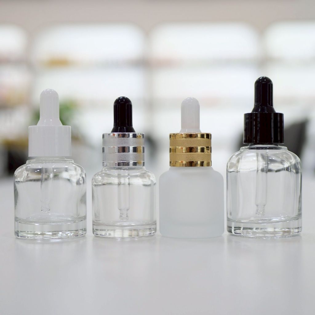 [COSS] ขวดแก้วทรงเค้ก 30ml / 15ml คอ20mm | ขวดดรอปเปอร์เซรั่ม น้ำมันหอมระเหย ขวดสกินแคร์พรีเมียม