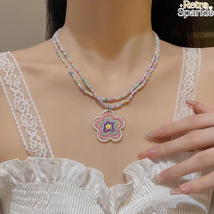 Retro Sparkle🌸🌸สร้อยคอน่ารักลายดอกไม้ใหม่ สร้อยคอผู้หญิงสวย สไตล์เกาหลี ทันสมัย คุณภาพสูง มินิมอล