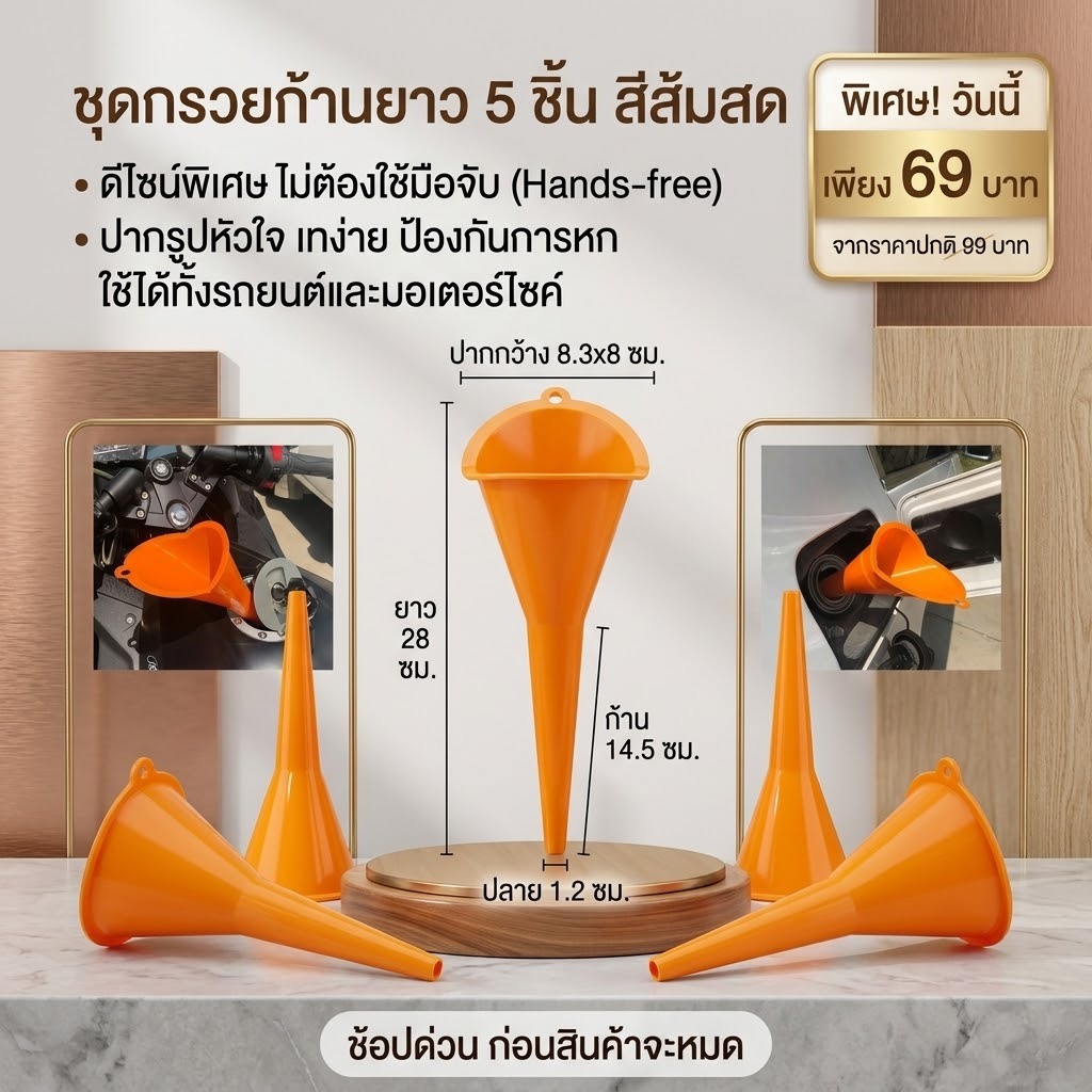 [ พิเศษ! 5 ชิ้น ] กรวยเติมน้ำมันปากแหลม (พร้อมส่งจัดส่ง)