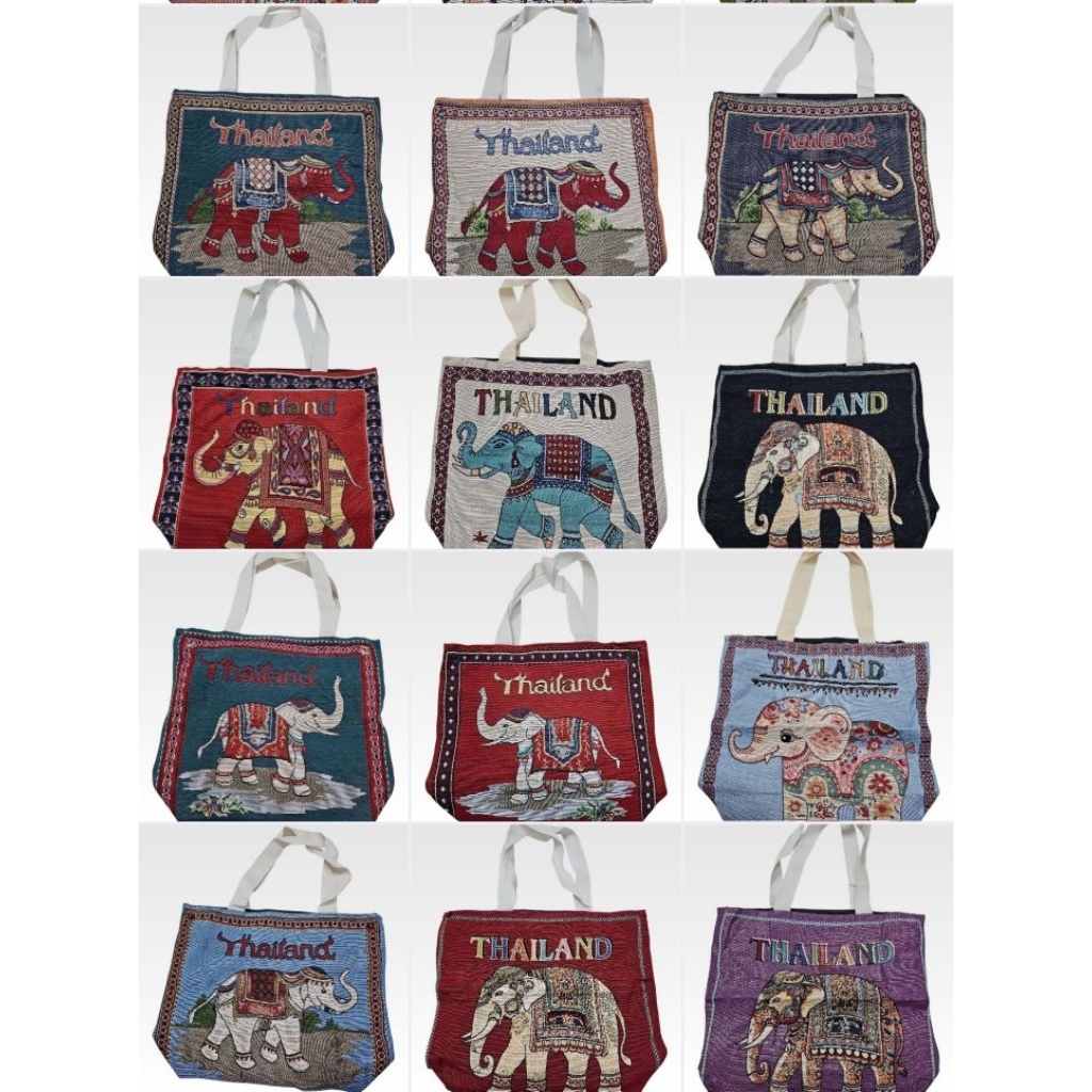 TMกระเป๋าผ้าลายช้าง Thailand ทรงโท้ท ใบใหญ่