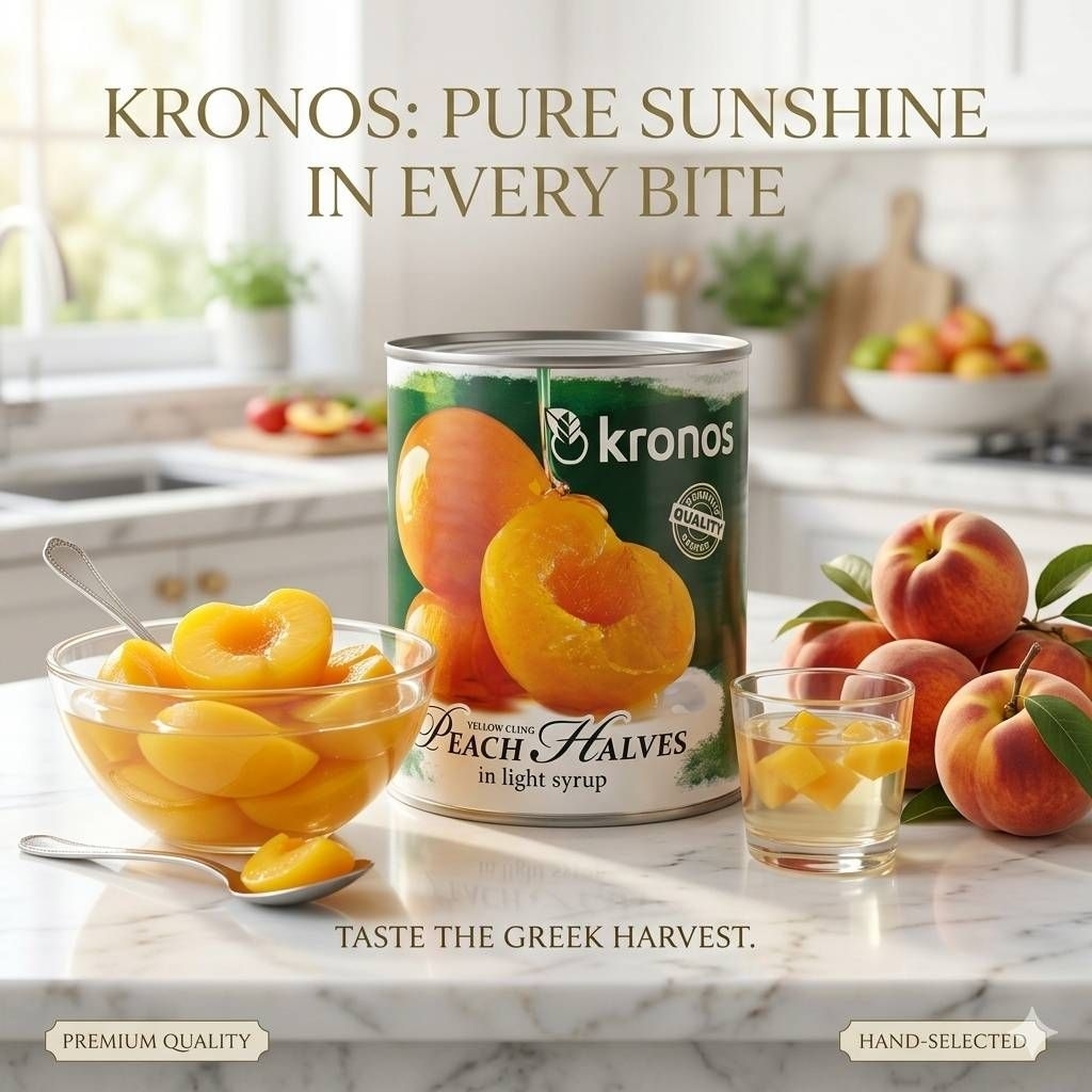 [Made​ in​ Greece]​ Kronos Peach Halves in Light Syrup ลูกพีชครึ่งซีกเนื้อแน่น สีสวยน่าทาน แช่ในน้ำเ