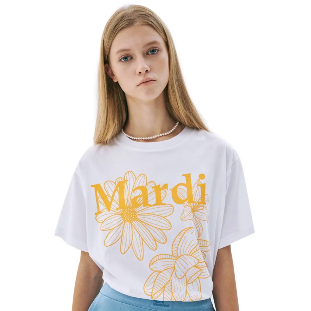 MARDI MERCREDI TSHIRT TRIPLE FLOWER WHITE TANGERINE F
